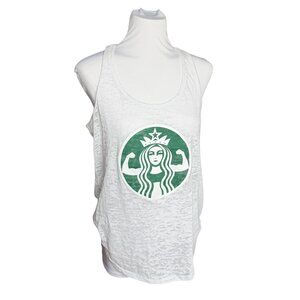 Burnout tank Starbucks work out lifting woman Large white
